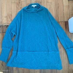 Anthropologie teal blue soft oversized mock neck sweater